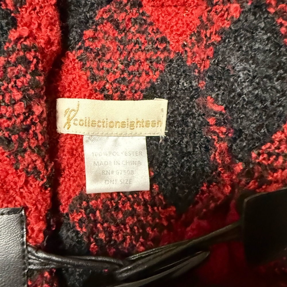 Collectioneighteen Red & Black Textured Wool Toggle Coat
